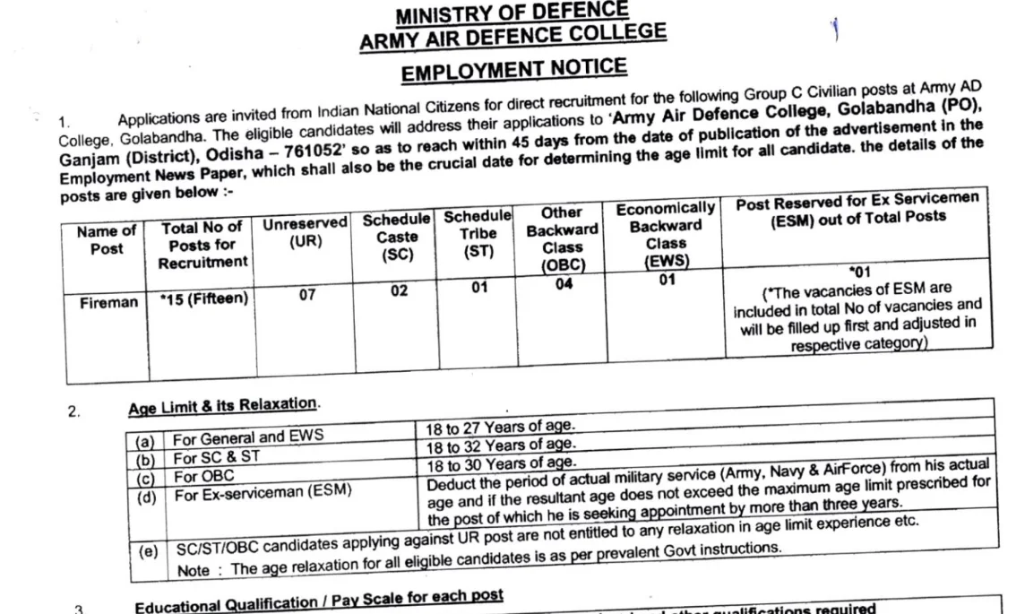 Defense Ministry Vacancy